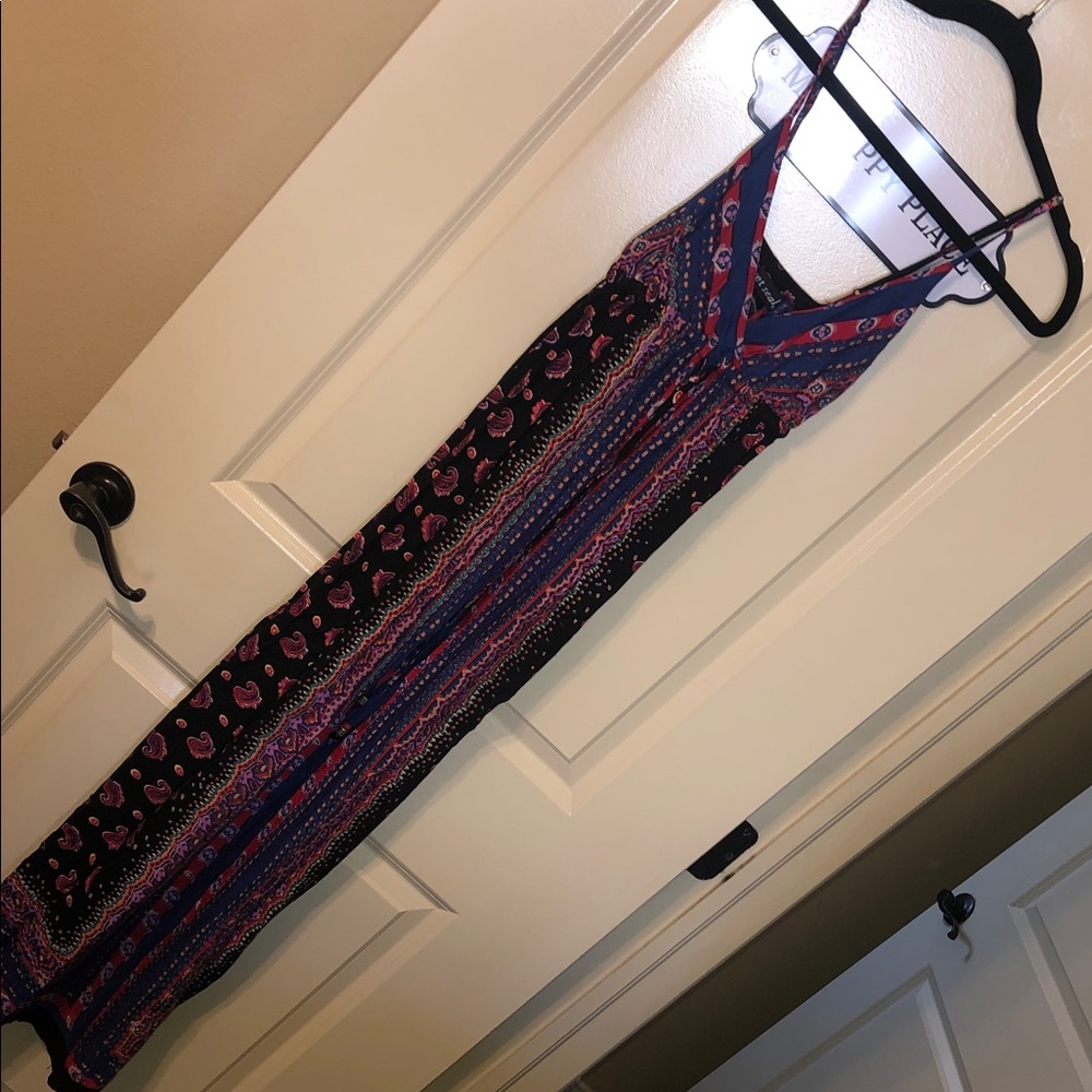 Wet Seal Navy Maxi Dress with Pink and Purple Paisley Stripes